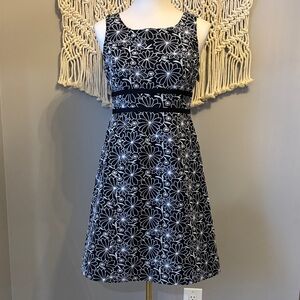 Talbots Black and White Floral Midi Dress